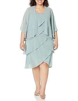 S.L. Fashions Women's Plus Size Chiffon Tier Jacket Dress